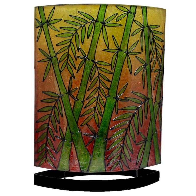 Handmade 20-inch High Oval Bamboo Table Lamp (Indonesia) - Green