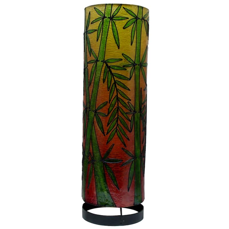 Handcrafted 20-inch Bamboo Print Cylinder Table Lamp, Handmade in Indonesia