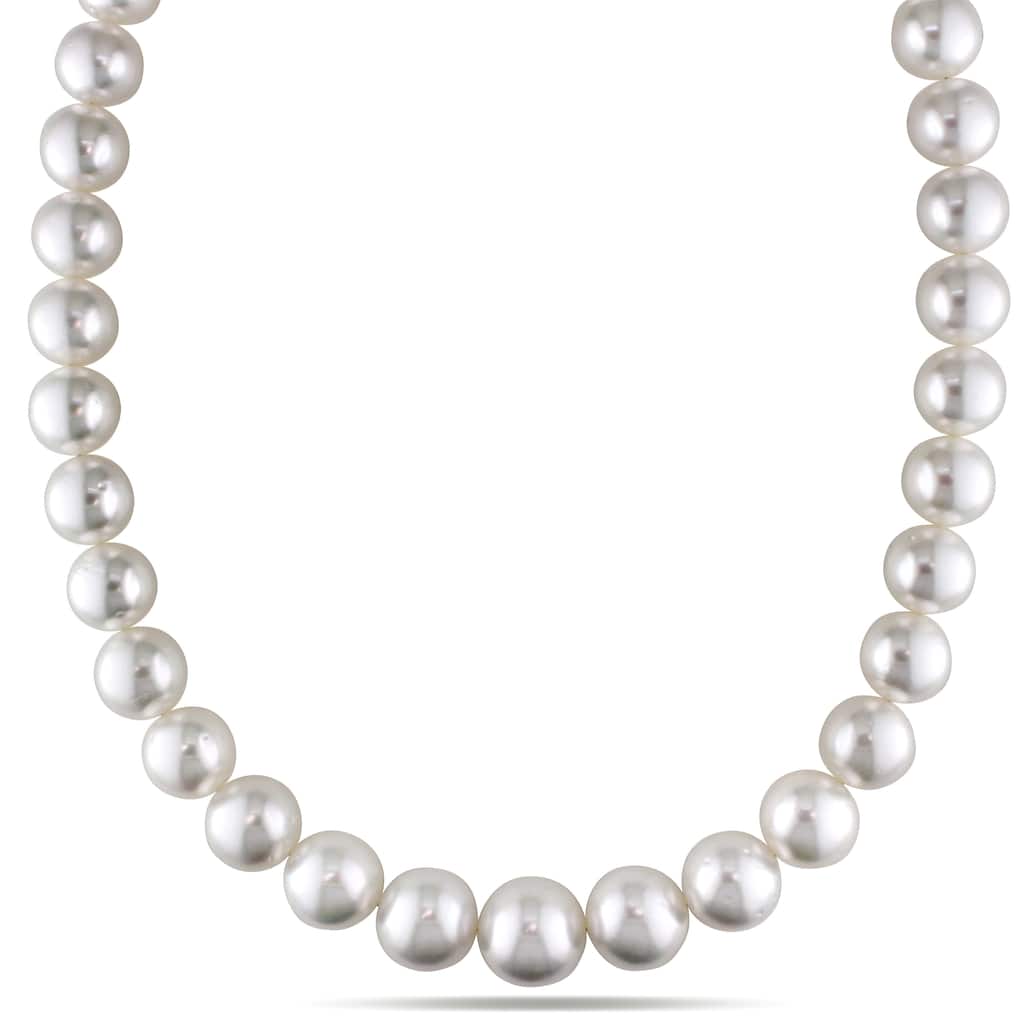 Miadora 14k Yellow Gold South Sea White Pearl and Diamond Necklace (12-14 mm) - Yellow Gold/White - 12-14 mm