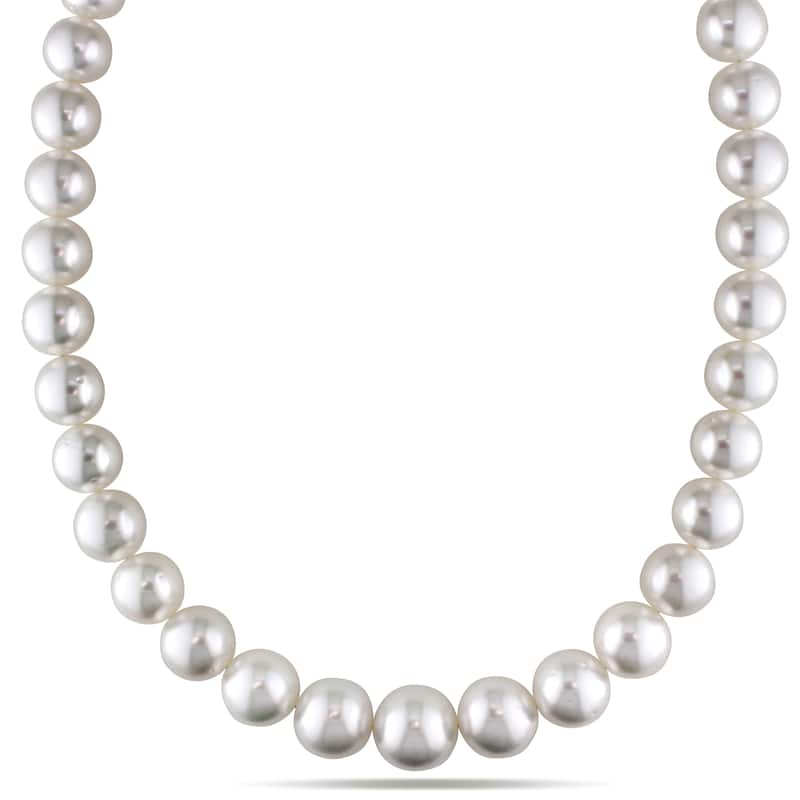 Miadora Signature Collection 14k Yellow Gold South Sea White Pearl and Diamond Necklace (12-14 mm)