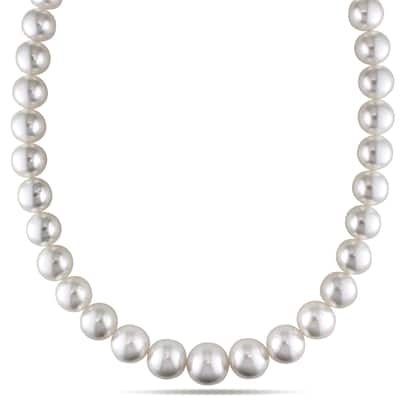 Miadora Signature Collection 14k Yellow Gold South Sea White Pearl and Diamond Necklace (12-14 mm)