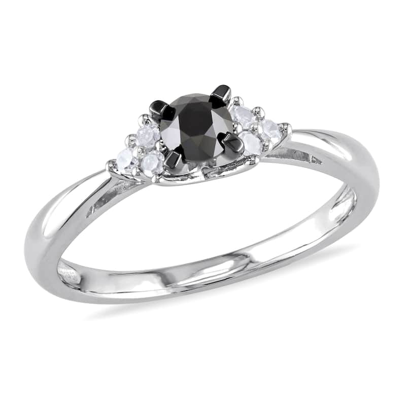 Miadora Sterling Silver 1/2ct TDW Black and White Diamond Engagement Ring - 10
