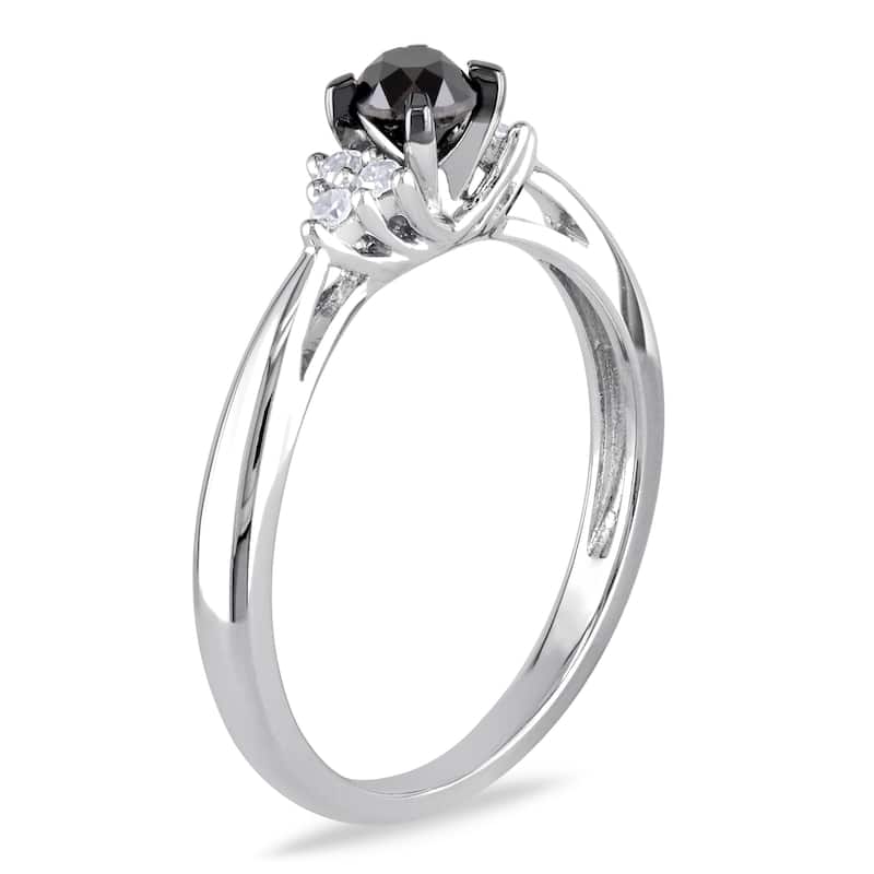 Miadora Sterling Silver 1/2ct TDW Black and White Diamond Engagement Ring
