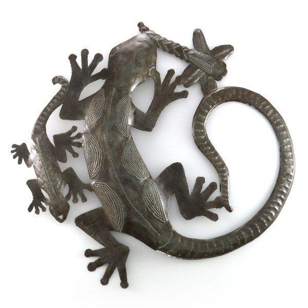 Handmade Steel Drum Geckos Art (Haiti)