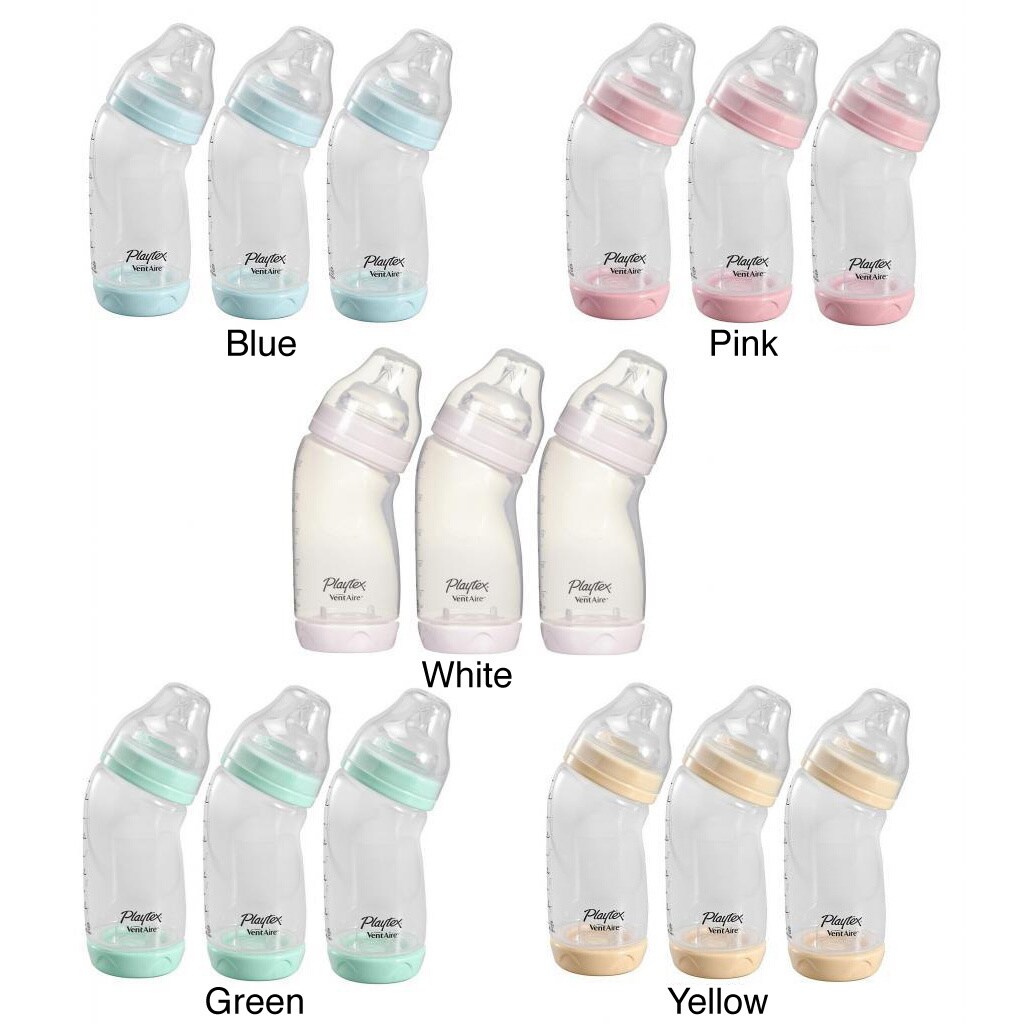 Playtex Ventaire 9 ounce Advanced Wide Bottle (pack Of 3) (9 oz.Includes Three (3)Color options Blue, green, pink, white, yellowJPMA certifiedCare instructions Wash with soap and water. Dishwasher safe.Imported )