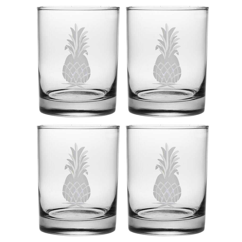 Pineapple Handcut Rocks Glasses (Set of 4)