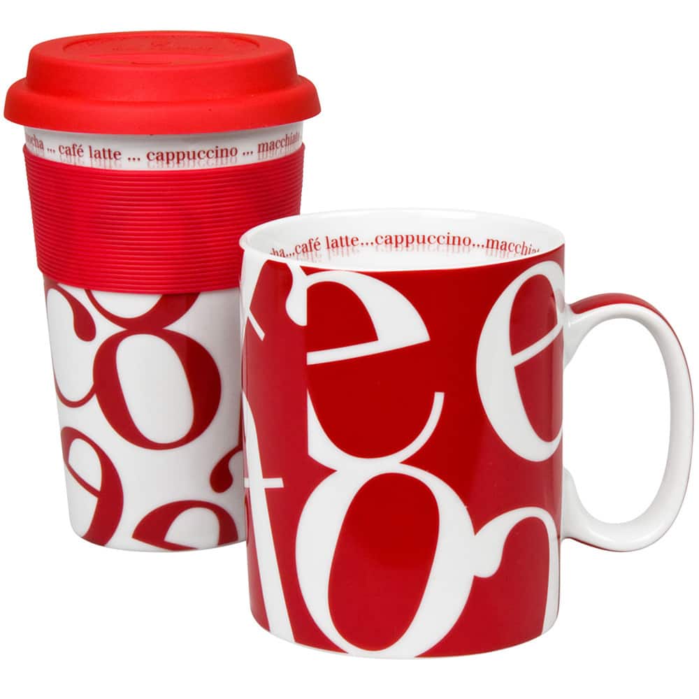 Konitz Red Script Collage Travel Mug & Coffee Mug Set
