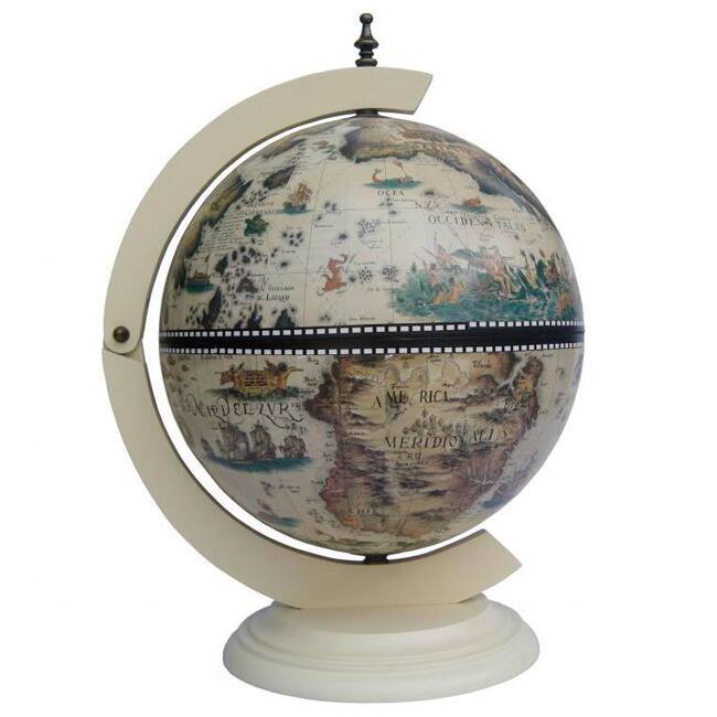 Classic Turin Italian Style 13-inch White Tabletop Globe Bar