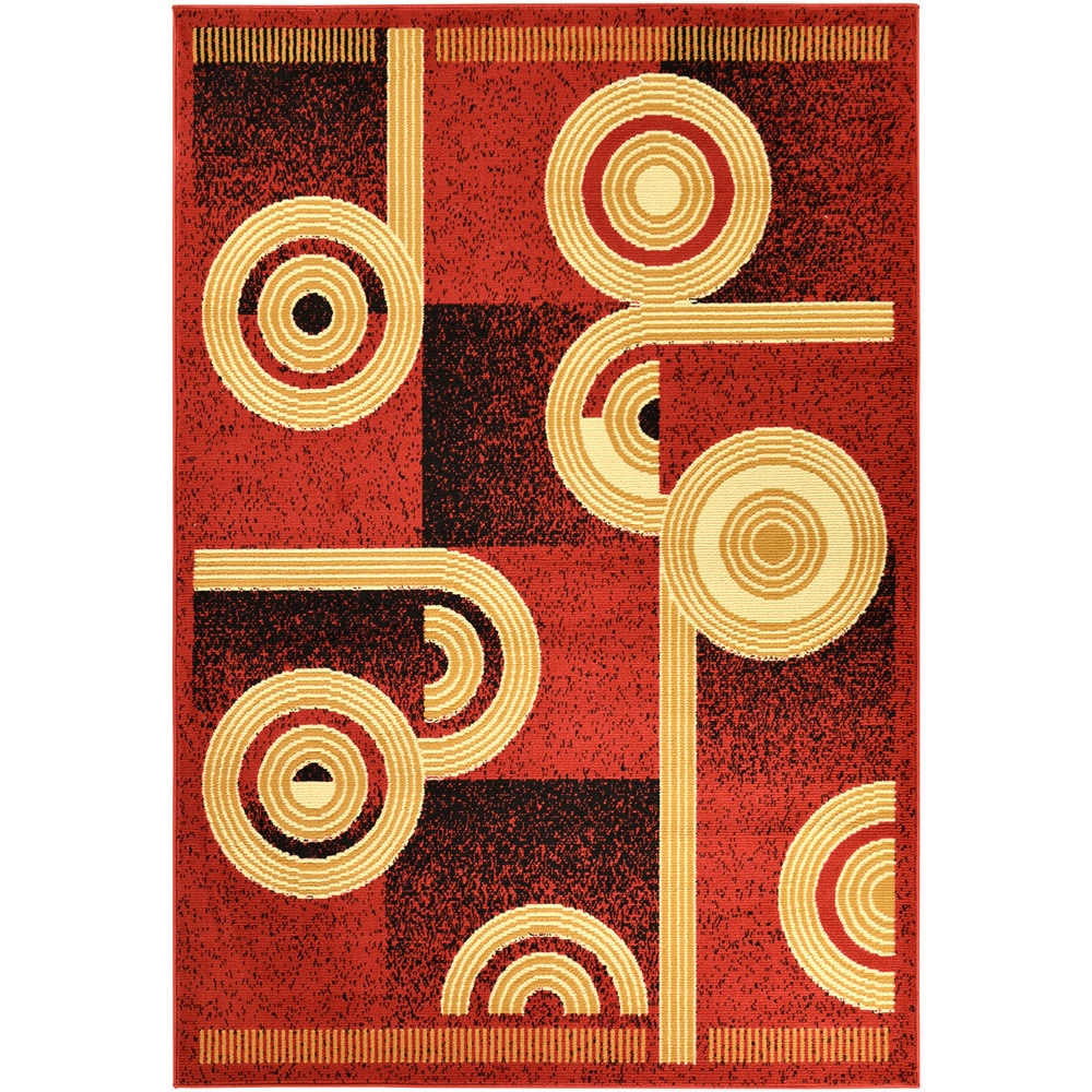 Paterson Abstract Dark Red Area Rug (5 X 7)