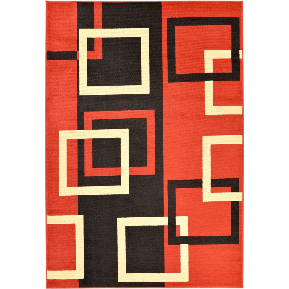 Paterson Boxes Dark Red Area Rug (82 X 910)