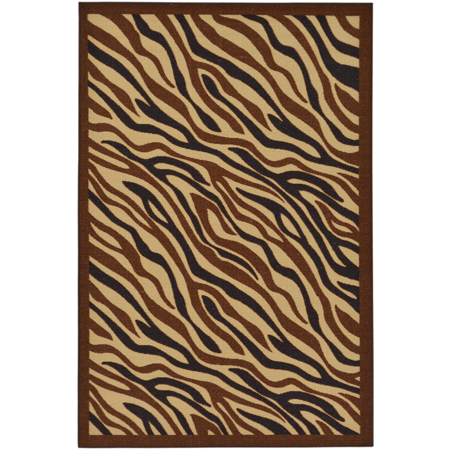Chocolate Animal Print Zebra Design Non skid Area Rug (5 X 66)