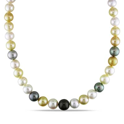 Miadora Signature Collection 14k Yellow Gold South Sea and 9-11mm Tahitian Pearl Necklace - 18in