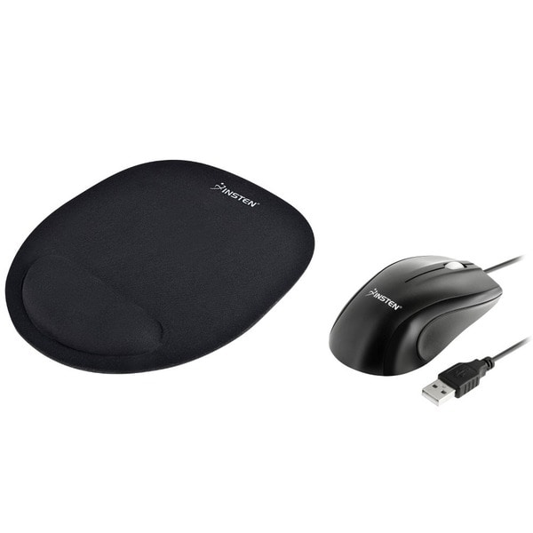 INSTEN Black Optical Mouse/ Black Mouse Pad