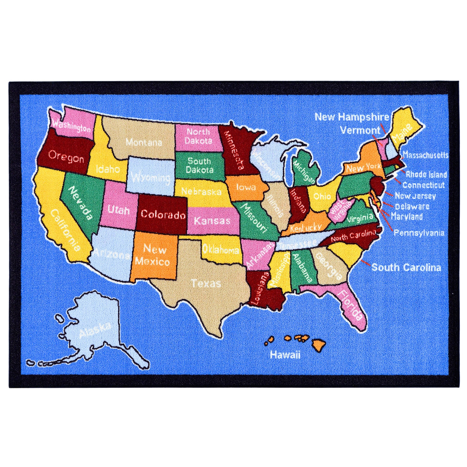 Childrens American Map Design Blue Area Rug (5 X 66)