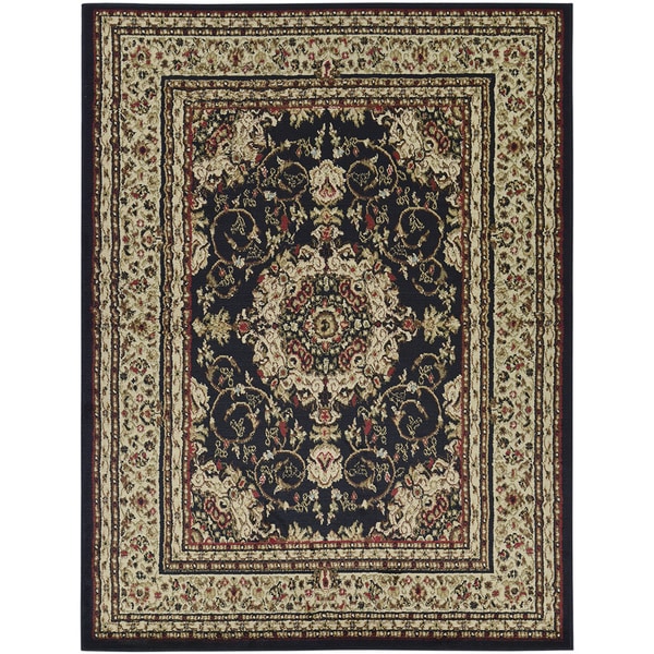 Oriental Medallion Black Area Rug (710 x 910)  