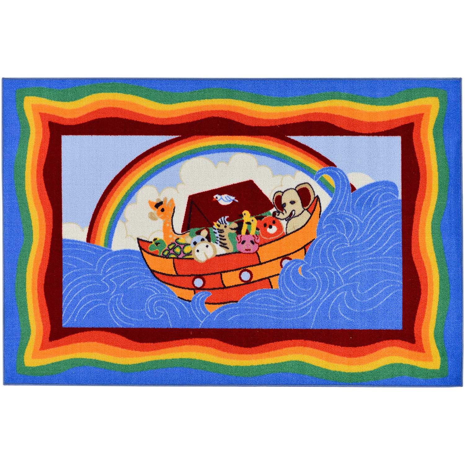 Childrens Noahs Ark Design Blue Area Rug (5 X 66)