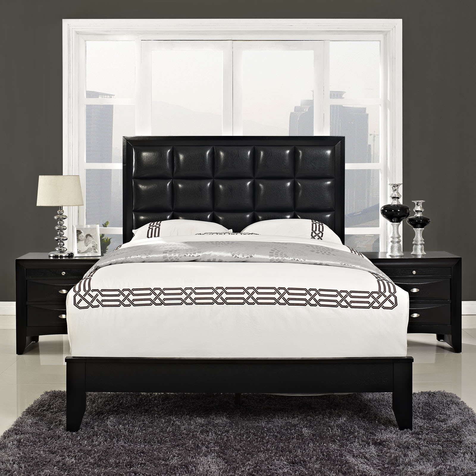 Modern Black Leather Headboard Lola 3 Piece Bedroom Set