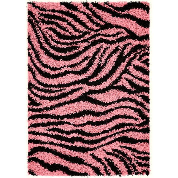 Ottomanson Pink/ Black Animal Print Zebra Area Rug (5' x 7') Bed Bath
