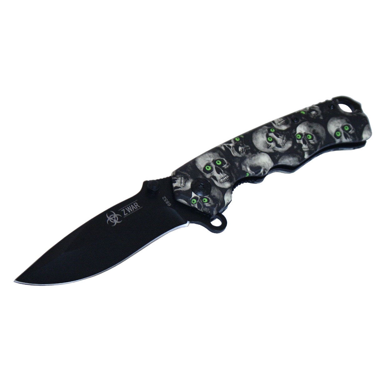 8 inch Gray/ Black Zombie Skull Design Spring Assisted Folding Knife (Grey/black/green Blade materials Stainless Steel Handle materials Metal Blade length 3.5 inchesHandle length 4.5 inchesWeight 1 pound Dimensions 8 inches long x 4 inches wide x 2 