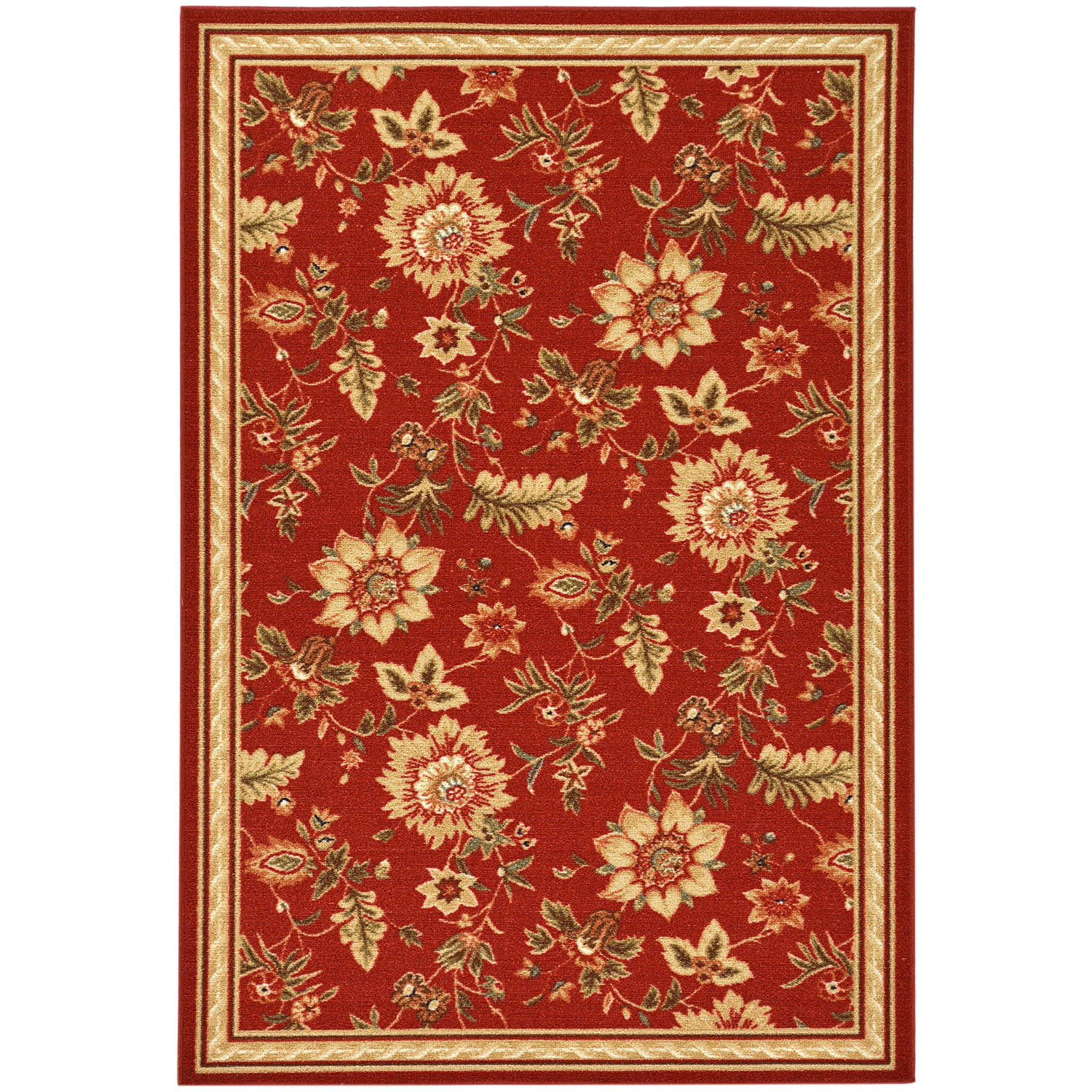 Dark Red Floral Garden Design Non skid Area Rug (33 X 5)