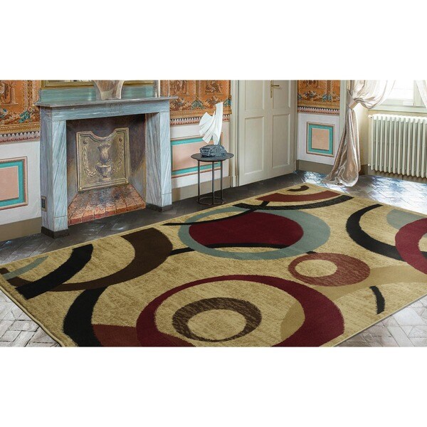 Ottomanson Royal Collection Beige Contemporary Abstract Circle Design Area Rug - 7'10" x 9'10"