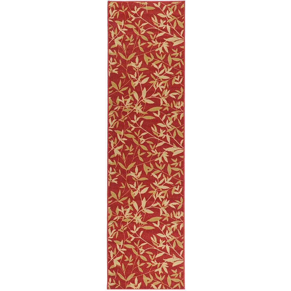 Dark Red Contemporary Leaves Design Non skid Runner Rug (110 X 7)