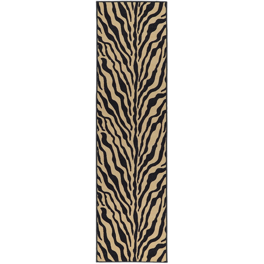 Black/ Beige Animal Print Zebra Design Non skid Runner Rug (18 X 411)