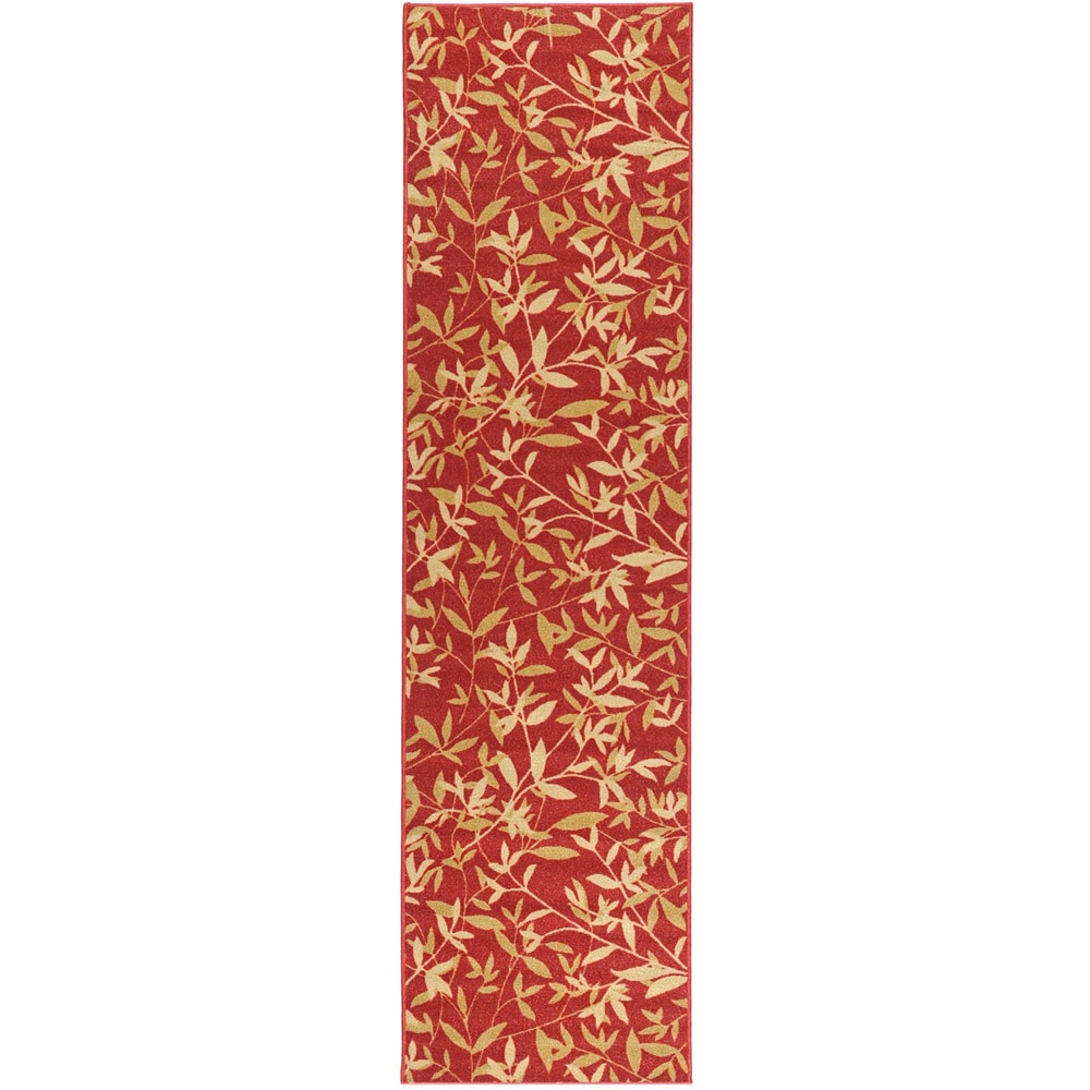 Contemporary Dark Red Leaves Design Non skid Runner Rug (18 X 411)