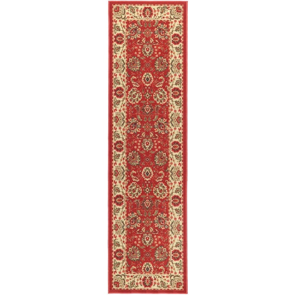 Dark Red Traditional Floral Design Non skid Runner Rug (18 x 411)