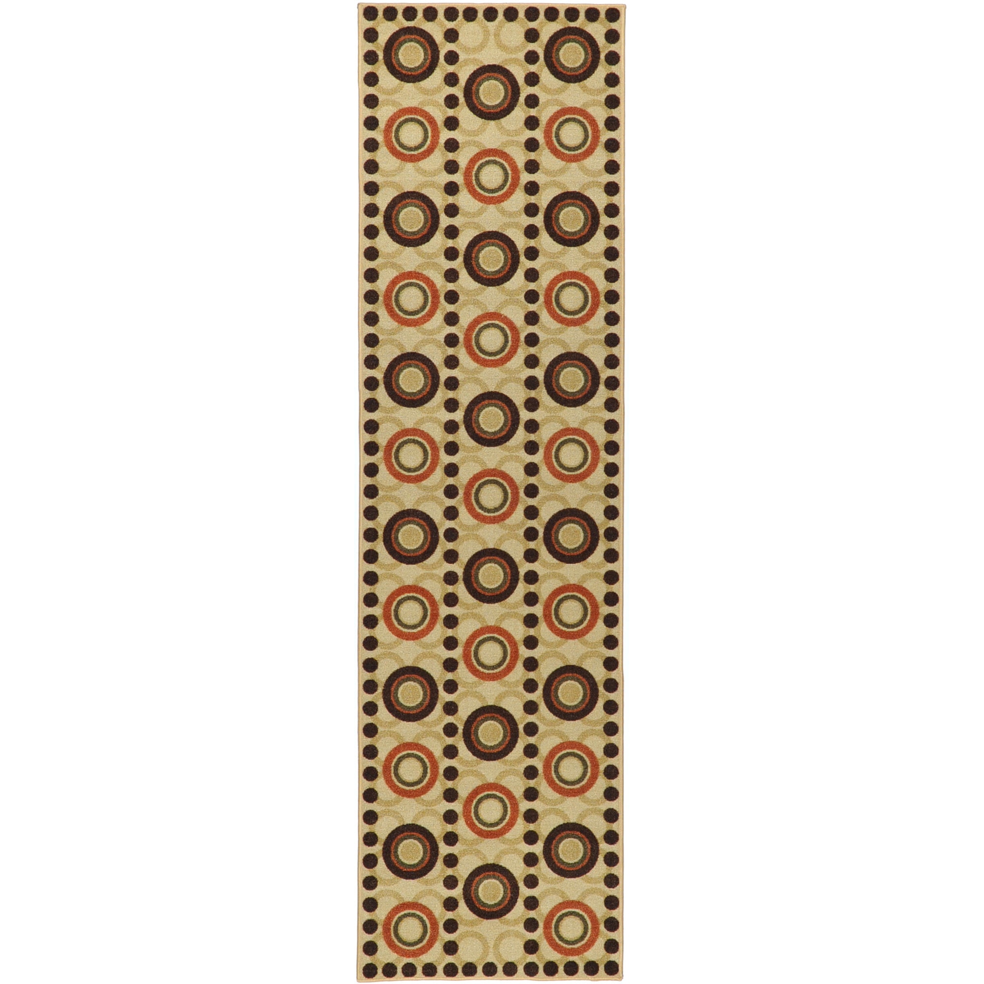 Contemporary Circles Design Non skid Brown Runner Rug (18 X 411)