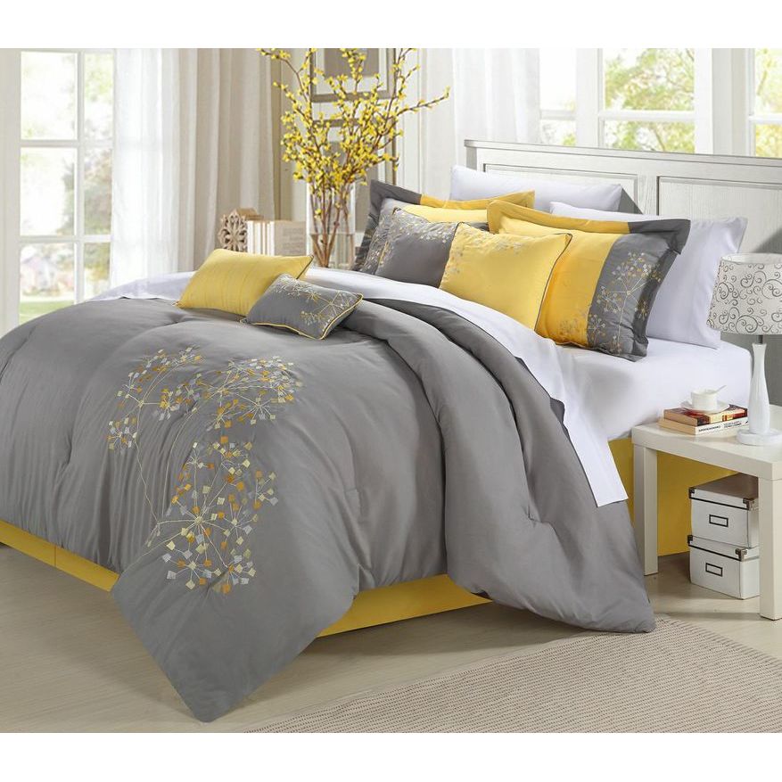 yellow and grey comforter sets