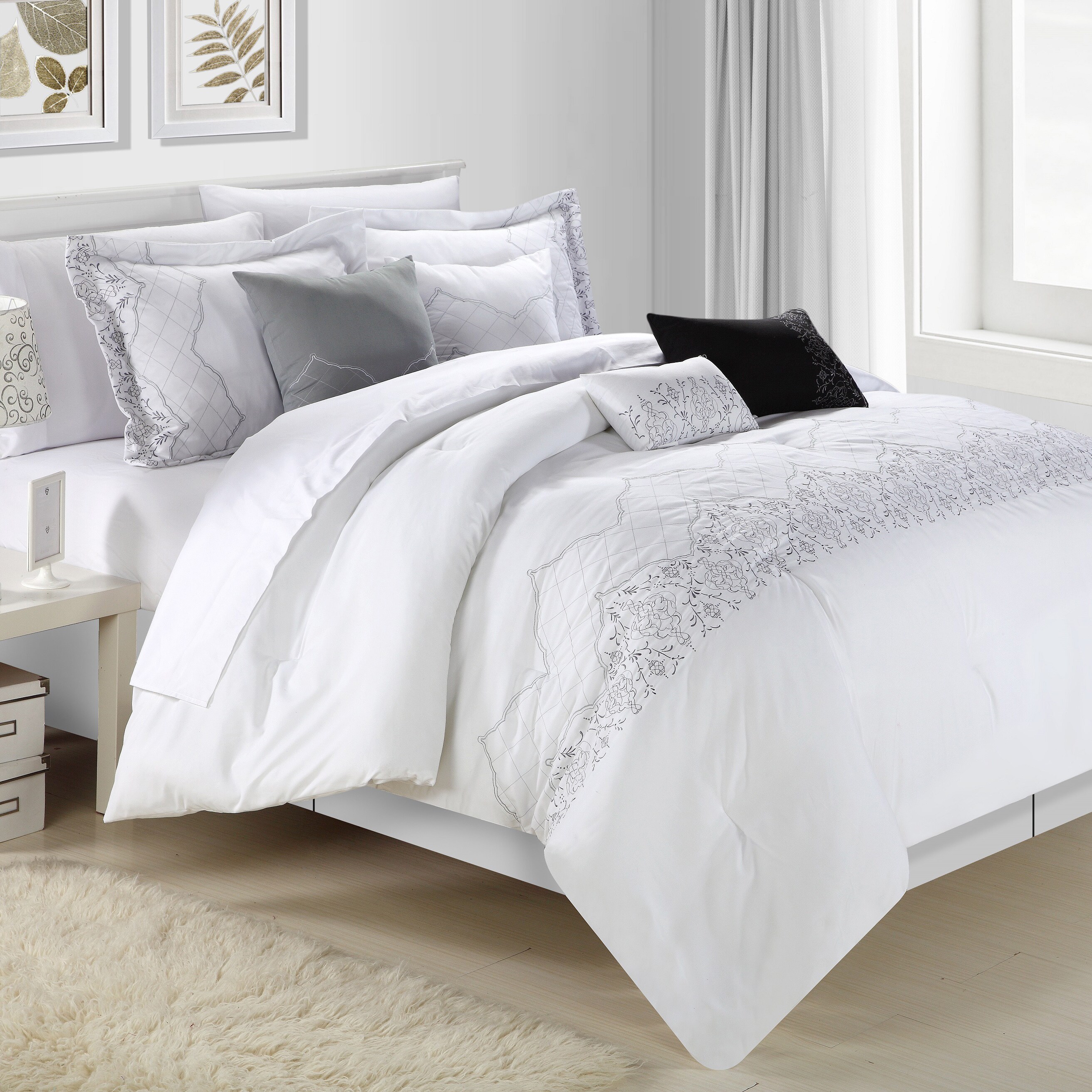 Grace 8-piece Embroidered White Comforter Set - Overstock Shopping ...
