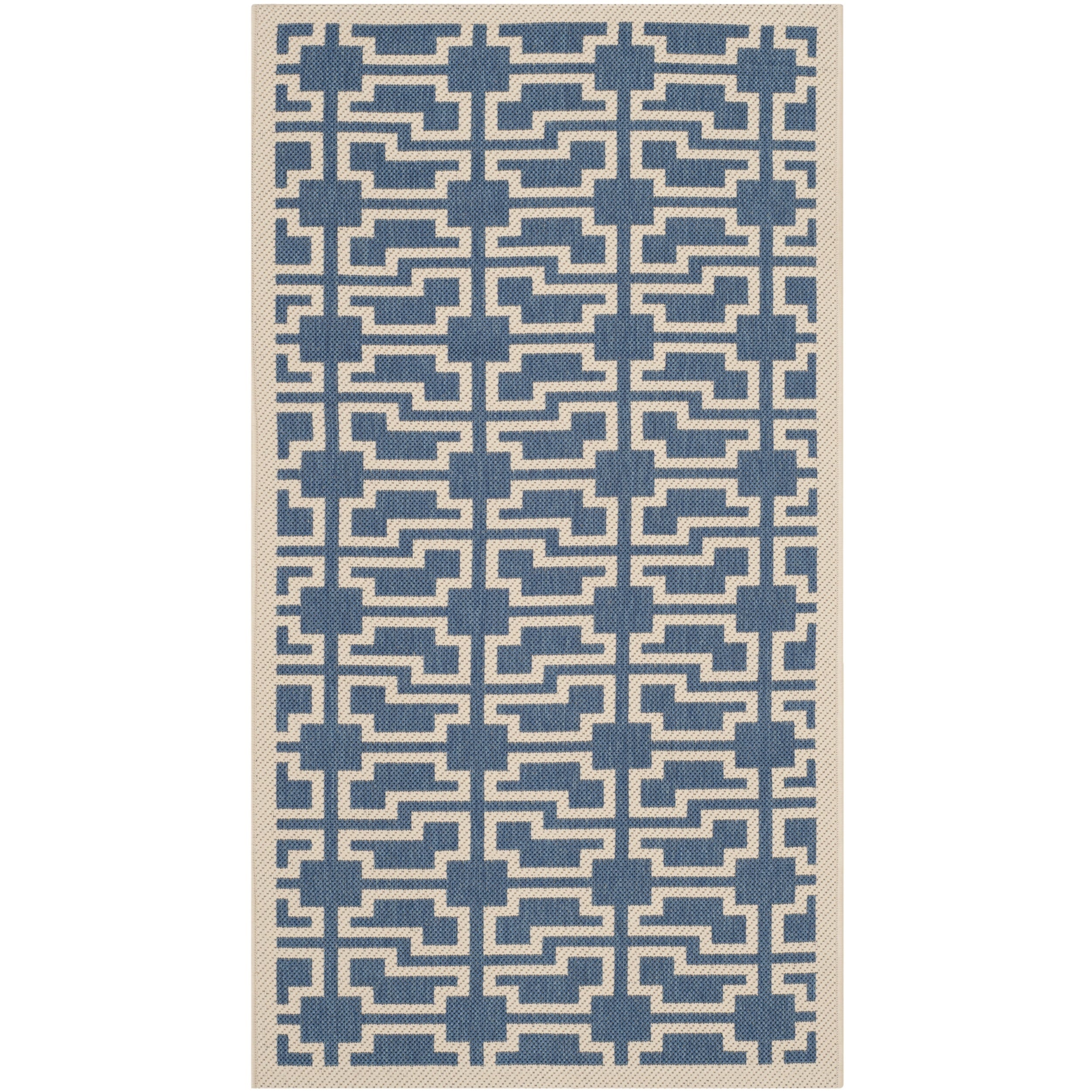 Safavieh Indoor/ Outdoor Courtyard Rectangular Blue/ Beige Rug (27 X 5)