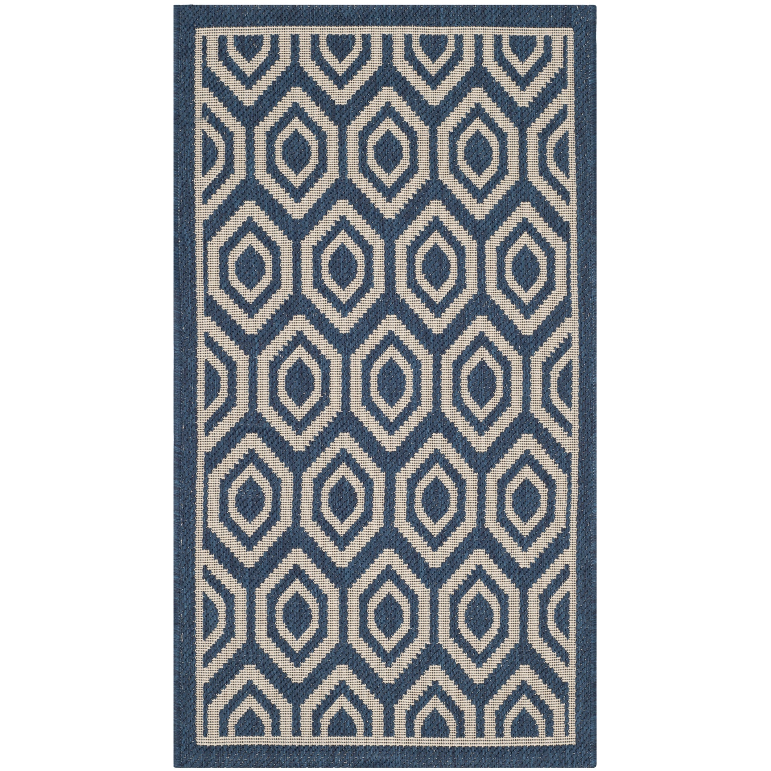 Safavieh Indoor/ Outdoor Courtyard Navy/ Beige Geometric Rug (27 X 5)