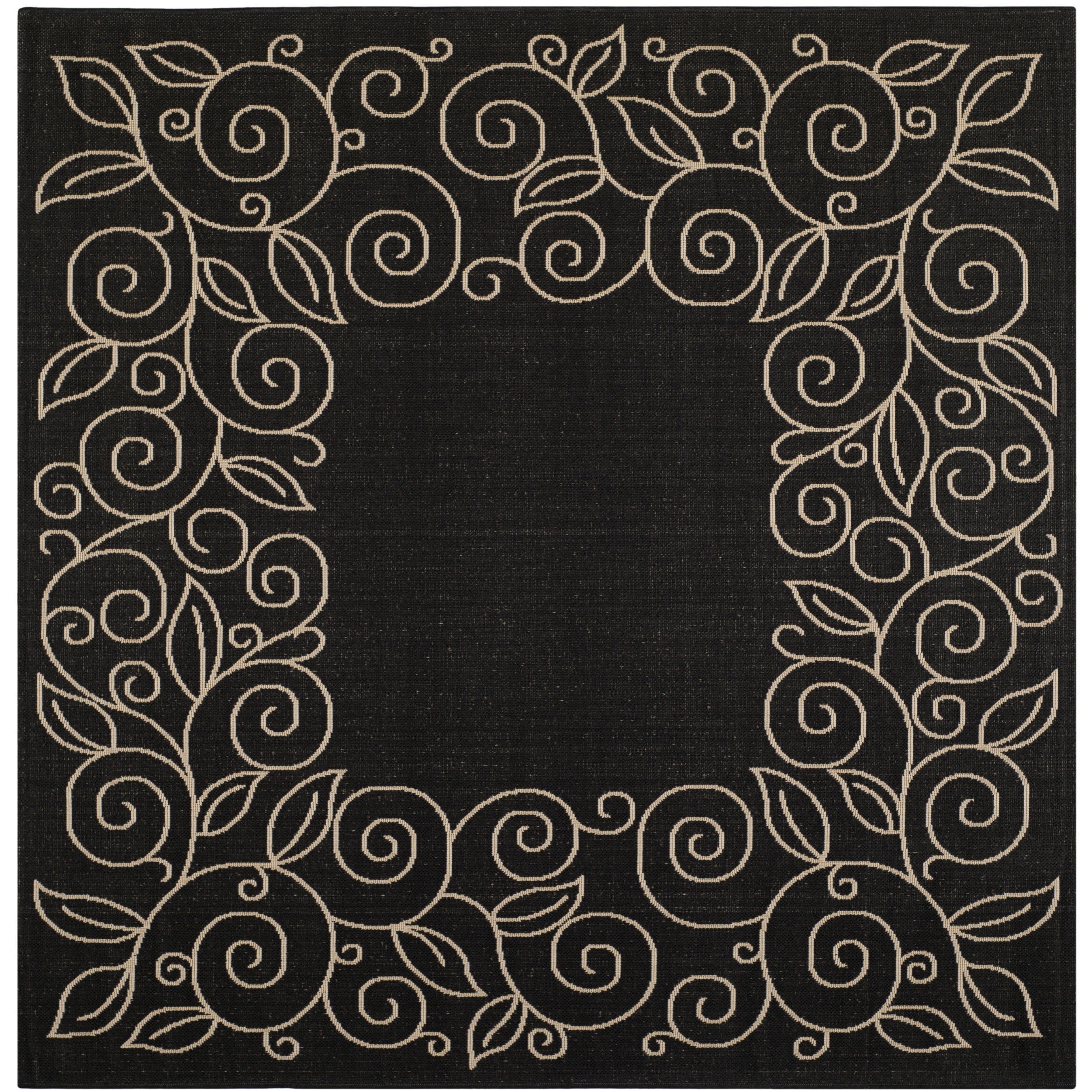 Safavieh Indoor/ Outdoor Courtyard Black/ Beige Rug (67 Square)