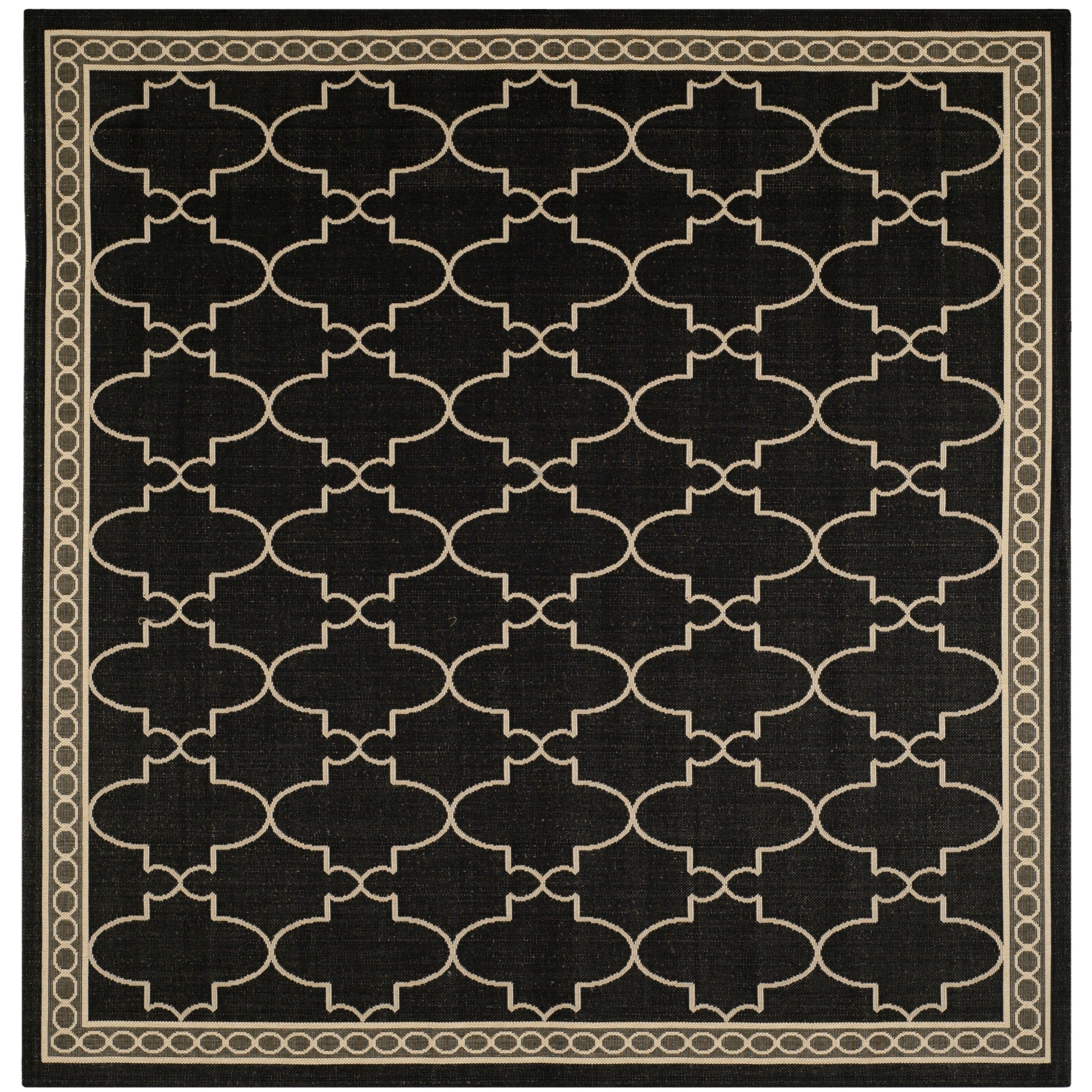 Safavieh Indoor/ Outdoor Courtyard Bordered Black/ Beige Rug (710 Square)