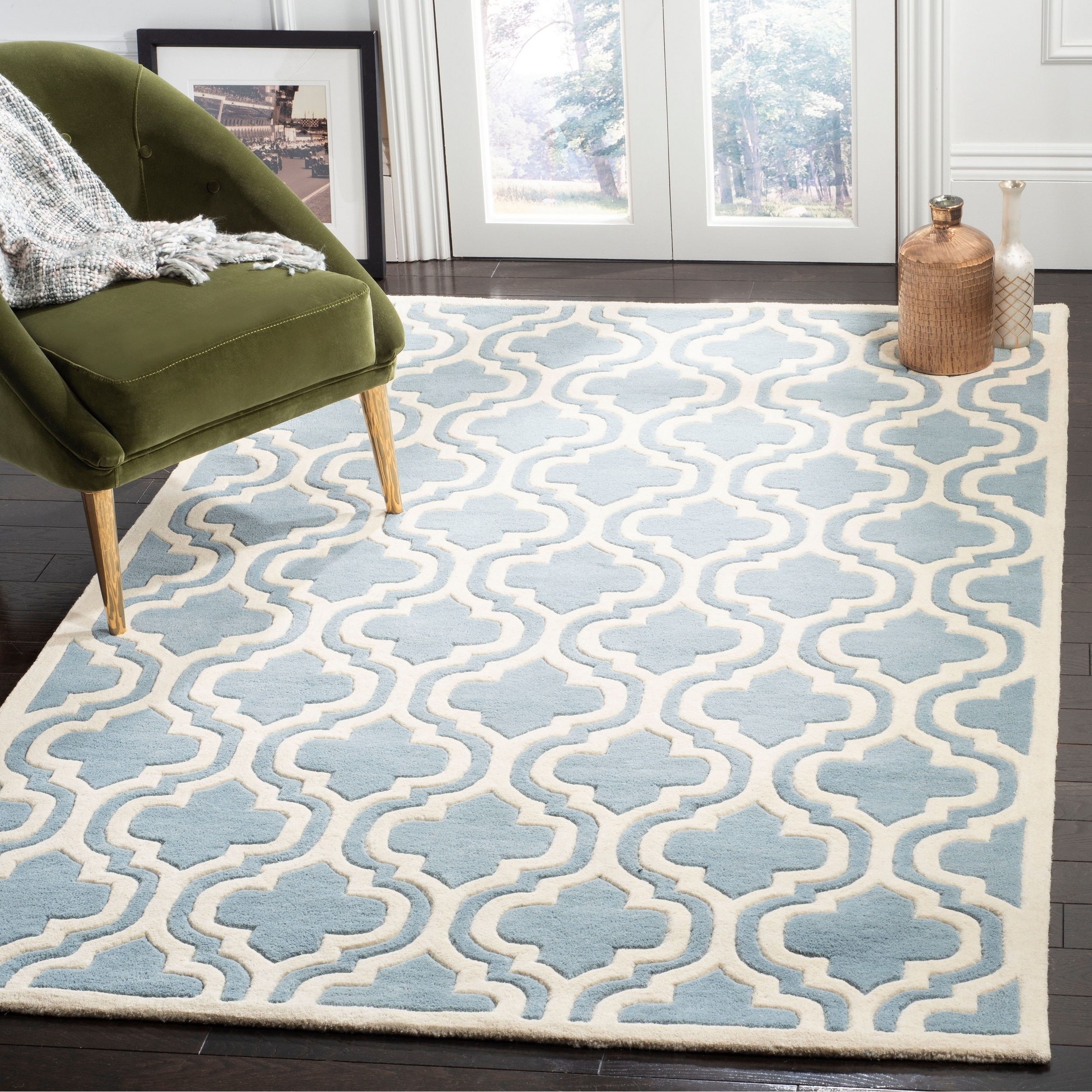 Safavieh Handmade Moroccan Chatham Double crisscross pattern Blue/ Ivory Wool Rug (8 X 10)