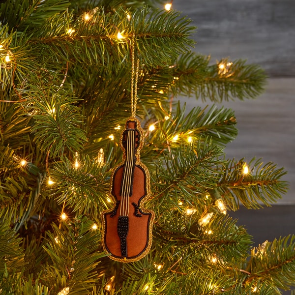Handmade Beaded Violin Ornament (India)