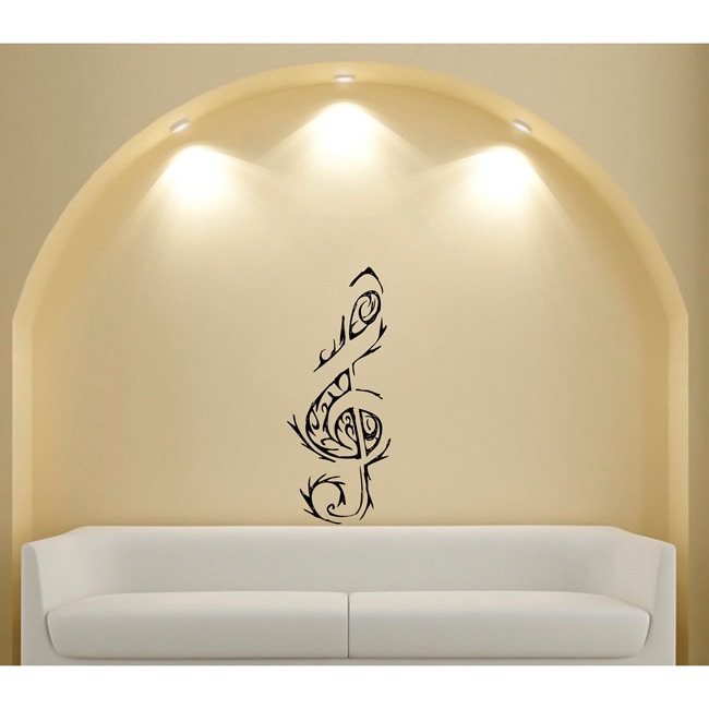 Tribal Treble Clef Musical Black Vinyl Wall Decal (Glossy blackMaterials VinylQuantity One (1) decalSetting IndoorDimensions 25 inches wide x 35 inches long )