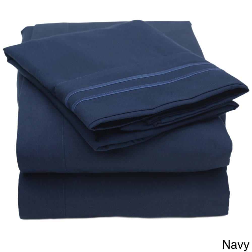 Bed Bath N More Embroidered 4 piece Bed Sheet Set Blue Size Queen