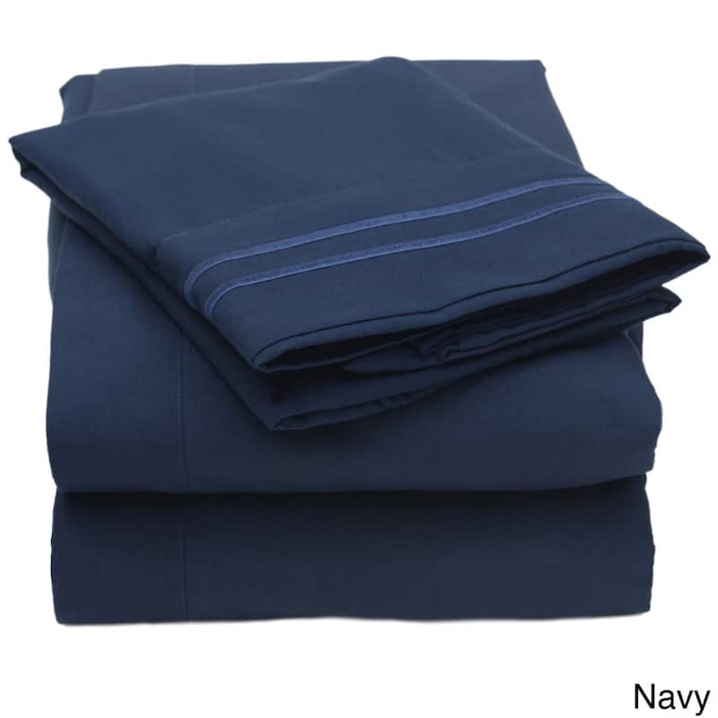 Embroidered 4-piece Bed Sheet Set - Queen - Navy