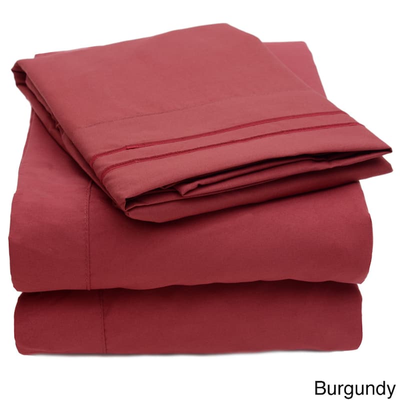 Embroidered 4-piece Bed Sheet Set - Queen - Burgundy