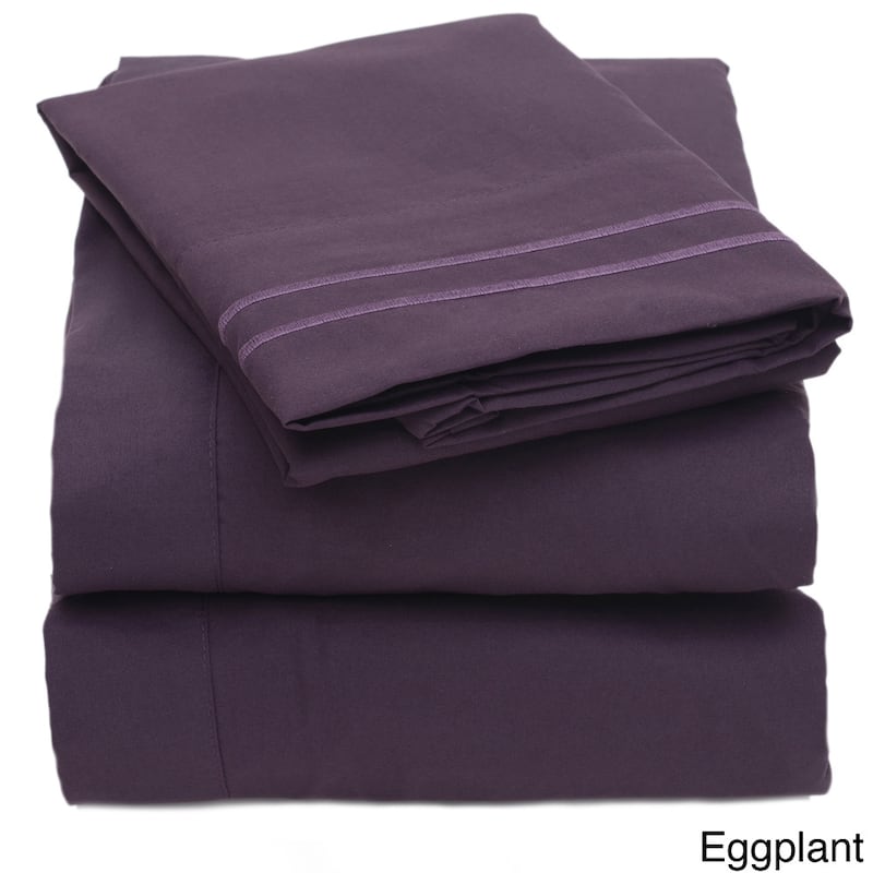 Embroidered 4-piece Bed Sheet Set - California King - Eggplant