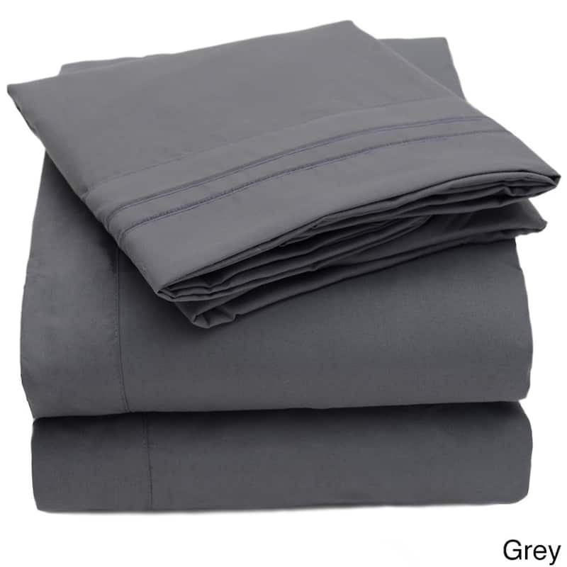 Embroidered 4-piece Bed Sheet Set - Twin - Grey