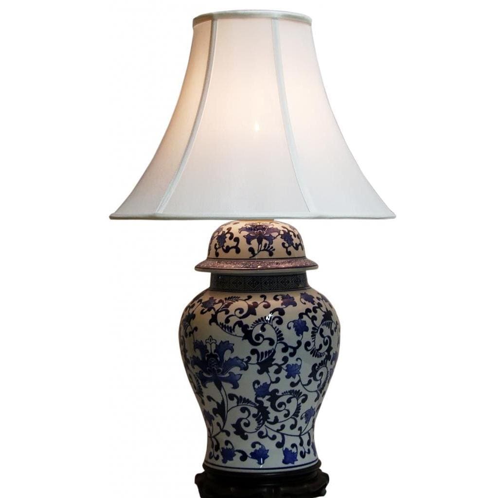 Shop Canton Large Traditional Blue and White Swirl Floral Porcelain Table Lamp Free Shipping