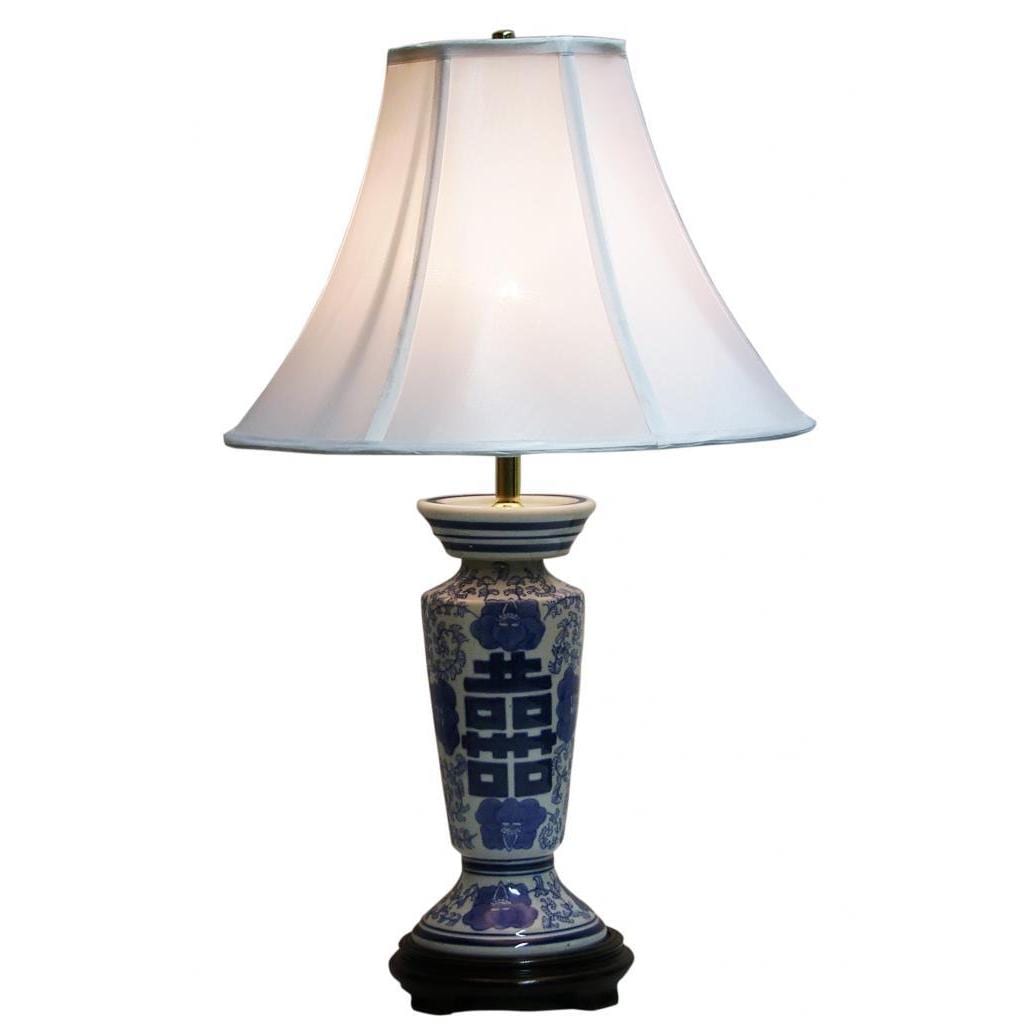 Blue And White Symbol Column Table Lamp