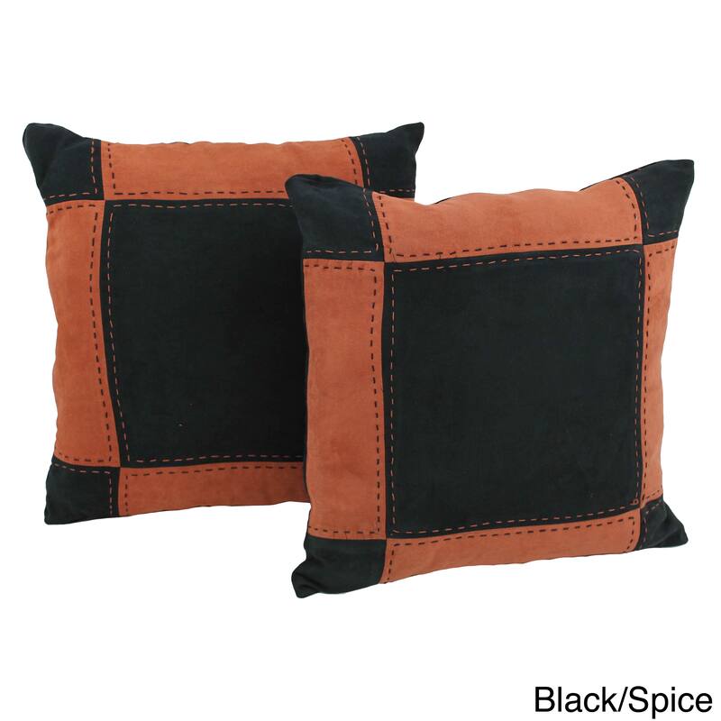Blazing Needles Patchwork Micro-Suede Throw Pillows (Set of 2) - Black/Orange