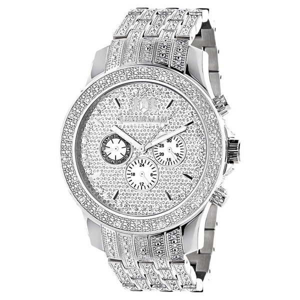 Luxurman Mens Iced Out 1ct Diamond Watch Metal Band plus Extra