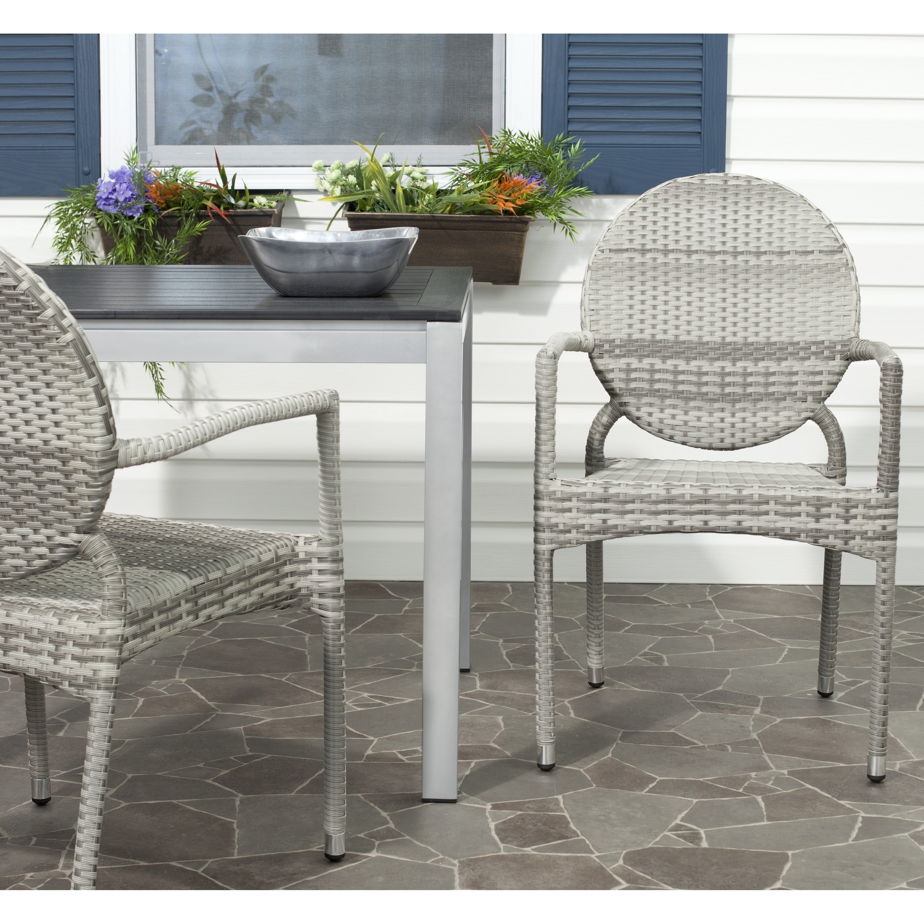 Valdez Grey Indoor Outdoor Stackable Arm Chair (set Of 2)