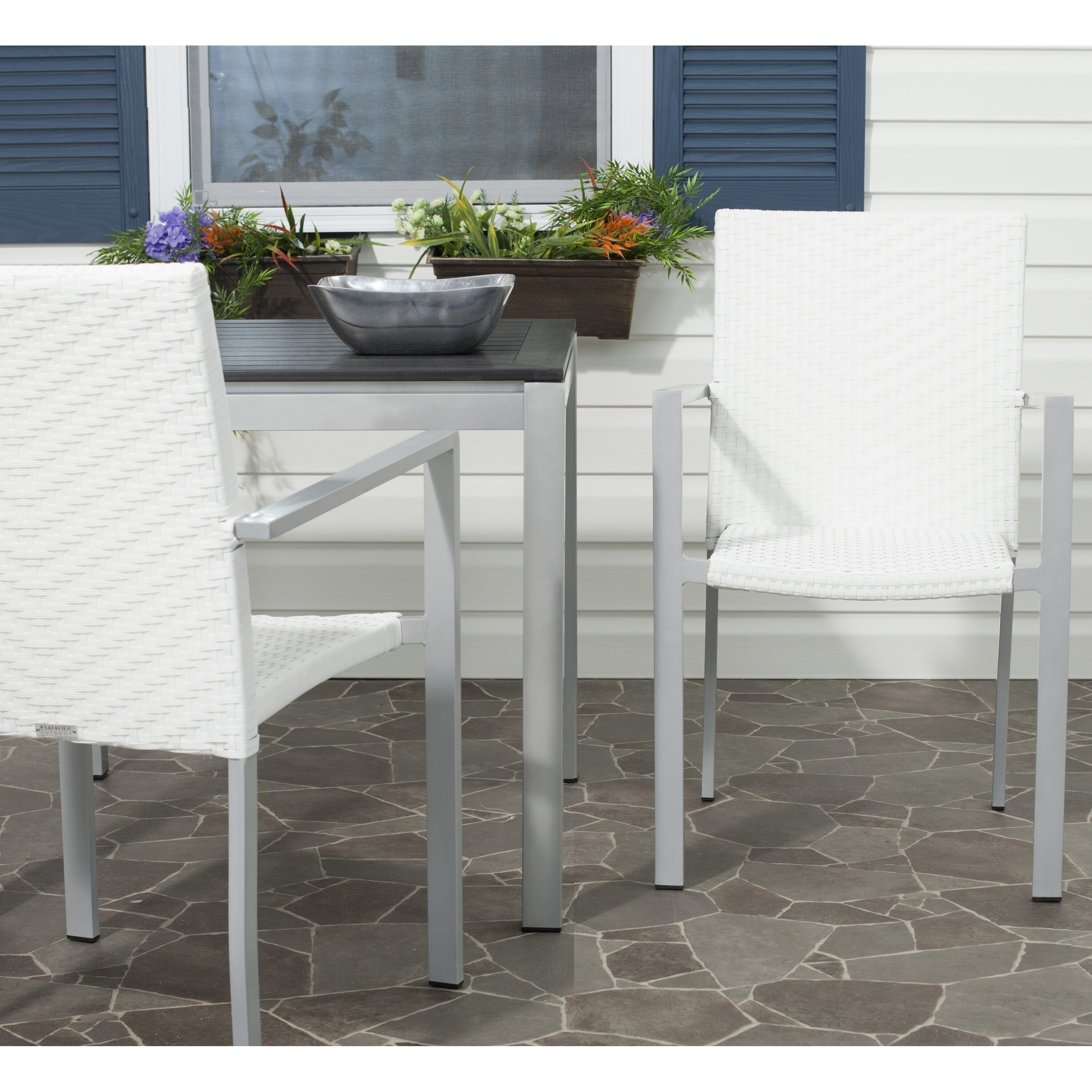 Cordova Off White Indoor Outdoor Stackable Arm Chair (set Of 2) (Off whiteIncludes Two (2) chairsMaterials PE wicker and aluminumSeat dimensions 18.5 inches width and 17.3 inches depthSeat height 17.7 inchesDimensions 35 inches high x 22 inches wide 